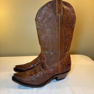 Boulet Women’s Leather Snip Toe Western Tooled Boots Brown Size 9